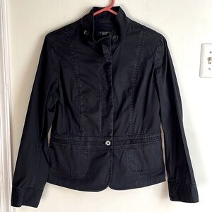Black Military Style Cotton Blazer, 8
